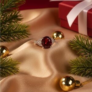 NWT Dazzling Silver Ring with Red Gemstone